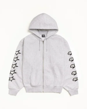 ステューシー スピードウェイ アッシュ ヘザー ジップ パーカー