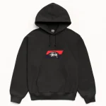 ステューシー ダブルストライプ 刺繍 ブラック パーカー