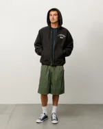 ステューシー ナイロンコート オリーブ ショートパンツ-3