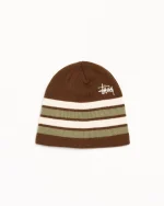 ステューシー ベーシック ストライプ ブラウン スカルキャップ