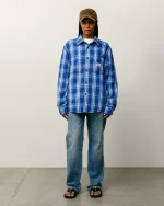ステューシー ラウ チェックシャツ ブルージャケット-3