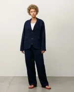 ステューシー リラックステクスチャードリネン ネイビートラウザー-6