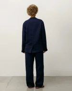 ステューシー リラックステクスチャードリネン ネイビートラウザー-7