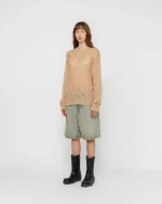 ステューシー ルーズニット クロスケーブル サンドセーター-6