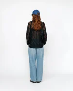 ステューシー ルーズニット クロスケーブル ブラック セーター-6