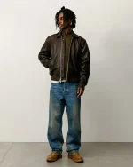 ステューシー レザーフライト ダークブラウンジャケット-3