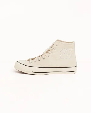 ステューシー＆コンバース チャック70 ハイ フォッシルナチュラルアイボリーブラック スニーカー